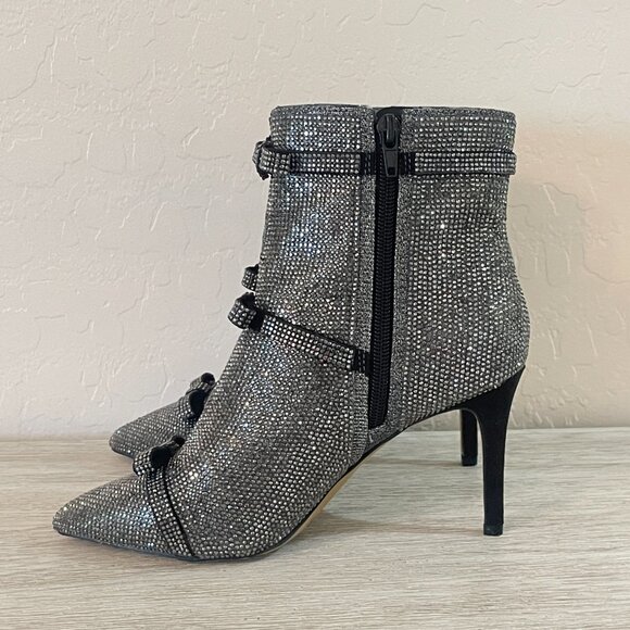 New INC International Concepts 6 Isaura Bootie Boots Pewter Crystals Bow Bling - Picture 9 of 14